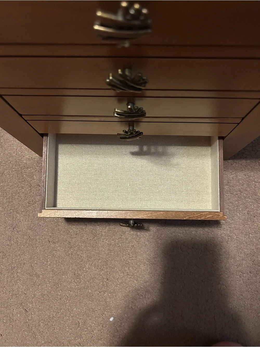 Hives & Honey Wood Jewelry Organizer Chest in Brown with Decorative Brass Pulls